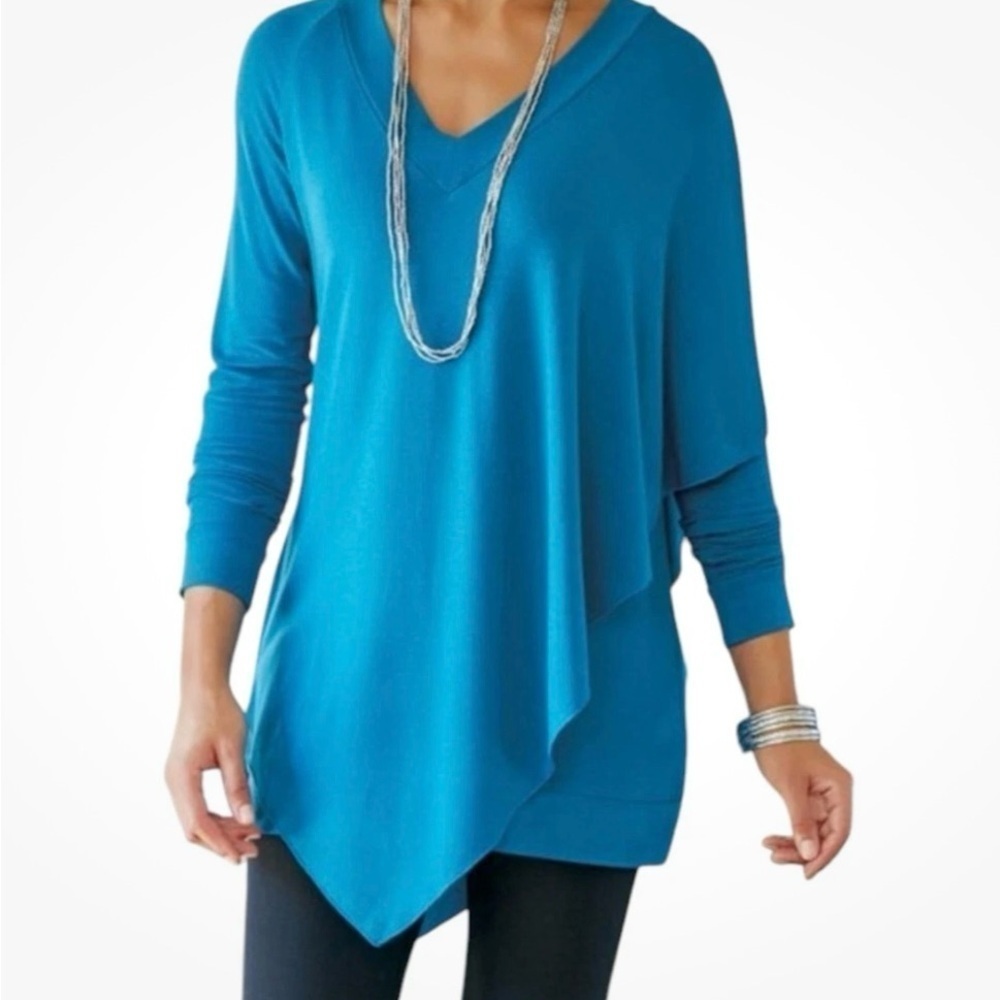 Soft Surroundings Blue Asymmetrical long Sleeve Tunic Size: M